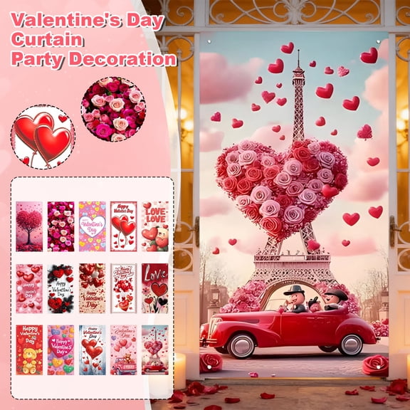 YujiCraft Valentine's Day Door Curtain, Love Heart Hanging Flag for Party Atmosphere, Door Frame Decor, Door Cover for Home, Romantic Decor,A