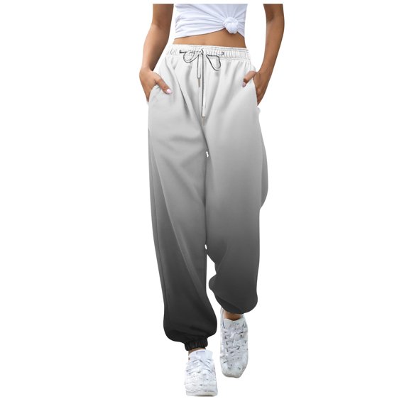 YujiCraft Women's Fashion Gradient Print Drawstring Elastic Waist Casual Pants, Tapered Leg Joggers,S