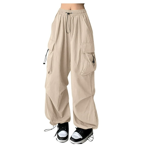 YujiCraft Women's Lace-Up Elastic Waist Solid Color Casual Trousers, Slim Fit Ankle Pants with Belt Loops,3XL