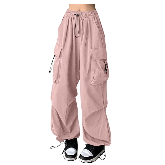 YujiCraft Women's Lace-Up Elastic Waist Solid Color Casual Trousers, Slim Fit Ankle Pants with Belt Loops,S