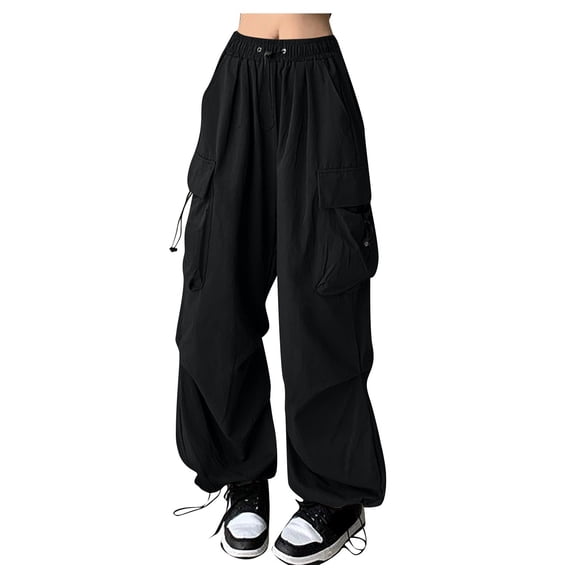 YujiCraft Women's Lace-Up Elastic Waist Solid Color Casual Trousers, Slim Fit Ankle Pants with Belt Loops,S