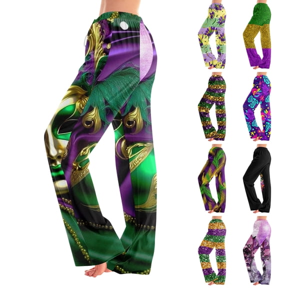 YujiCraft Women's Pajama Pants Sleepwear with Carnival Print, Drawstring Elastic Waist Loose Yoga Pants,2XL