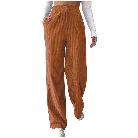 YujiCraft Women's Solid Wide Leg Corduroy Pants, High Waist Straight Leg Casual Trousers for Fall,XL