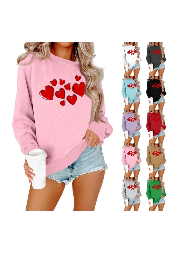 YujiCraft Women's Valentine's Day Printed Pullover Hoodie Long Sleeve Casual Loose Fit Top,4XL