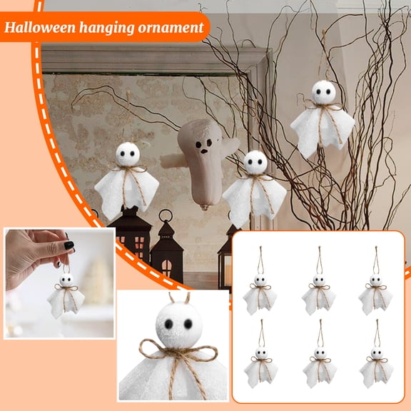 Yujia 6 Pcs Halloween Ghost Hanging Decorations, Cute Hanging Sunny Day Doll for Fall Festival, Lightweight Yard Decor, Decorative Charms for Garden, Patio, Home Holiday Party