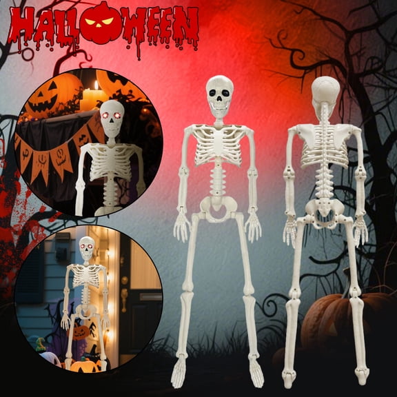 Yujia Halloween 35.4" Posable Skeleton Decorations with Glowing Eyes and Sound, Realistic Lighted Human Bone Figure, Articulated Joints for Indoor Outdoor Yard Party Home Decor