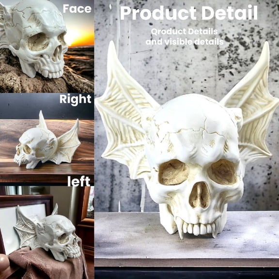 Yujia Halloween Bat Skull Decoration, Resin Winged Skull Statue for Halloween Party Tabletop Decor, Gothic Home Accent for Tiered Tray, Mantel, Shelf Seasonal Display
