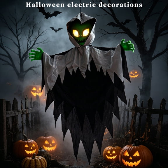 Yujia Halloween Glowing Hanging Alien Decoration, Sound-Activated Light Up Prop for Haunted House Party, Interactive Sci-Fi Decor, 39.4 inch