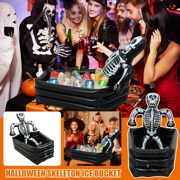 Yujia Halloween Inflatable Skeleton Ice Bucket, Inflatable Beverage Cooler for Party Decor, Large Capacity Portable Drink Holder, Festive Tabletop Decoration for Holiday Gatherings