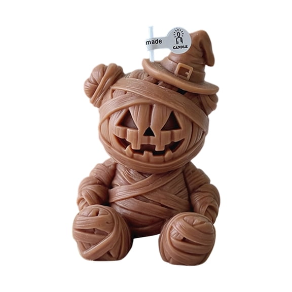Yujia Halloween Mummy Bear Scented Candle Novelty Wax Figurine for Party Home Decor, Whimsical Gift for Friends, 2.6x2.5x2.4 inch, 1-Pack