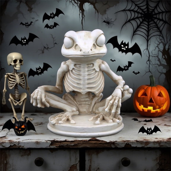 Yujia Halloween Resin Frog Skeleton Decoration, Realistic Animal Skeleton Statue Desktop Tabletop Ornament, Unique Gothic Home Decor for Shelf, Bar and Party Prop