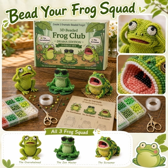 Yujia Multicolor Acrylic 3D Frog Bead Craft DIY Kit with Professional Tool Set for Creative Hands-on Art Projects and Animal Figurine Assembly, 7.9x4.7 inch