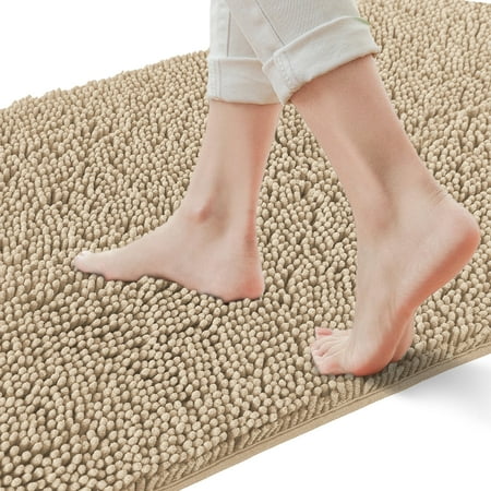 Yujoon Super Soft Chenille Bathroom Rug Non-Slip Absorbent Machine Washable Bath Mat, 17"x24", Camel