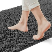 Yujoon Super Soft Chenille Bathroom Rug Non-Slip Absorbent Machine Washable Bath Mat, 17"x24", Dark Grey