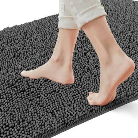 Yujoon Super Soft Chenille Bathroom Rug Non-Slip Absorbent Machine Washable Bath Mat, 17"x24", Dark Grey