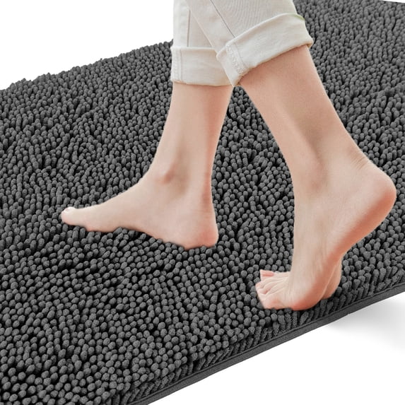 Yujoon Super Soft Chenille Bathroom Rug Non-Slip Absorbent Machine Washable Bath Mat, 17"x24", Dark Grey