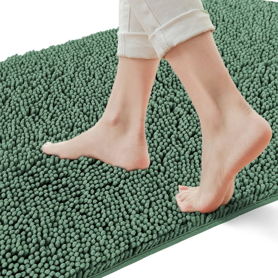 Yujoon Super Soft Chenille Bathroom Rug Non-Slip Absorbent Machine Washable Bath Mat, 17"x24", Green