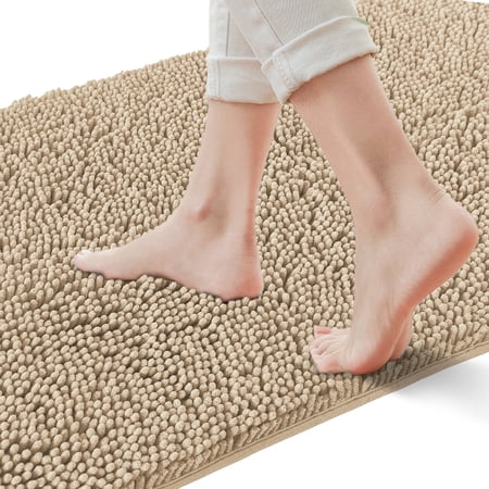 Yujoon Super Soft Chenille Bathroom Rug Non-Slip Absorbent Machine Washable Bath Mat, 20"x32", Camel