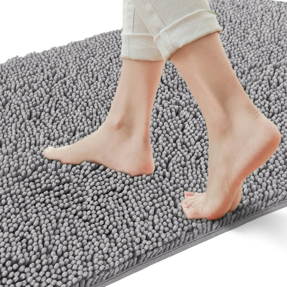 Yujoon Super Soft Chenille Bathroom Rug Non-Slip Absorbent Machine Washable Bath Mat, 20"x32", Grey