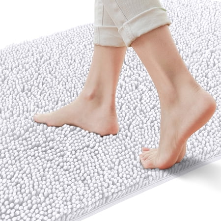 Yujoon Super Soft Chenille Bathroom Rug Non-Slip Absorbent Machine Washable Bath Mat, 20"x32", Off White