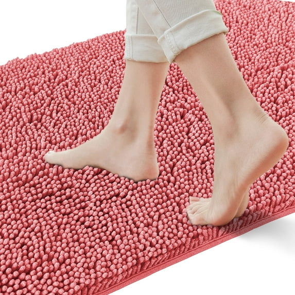 Yujoon Super Soft Chenille Bathroom Rug Non-Slip Absorbent Machine Washable Bath Mat, 20"x32", Pink