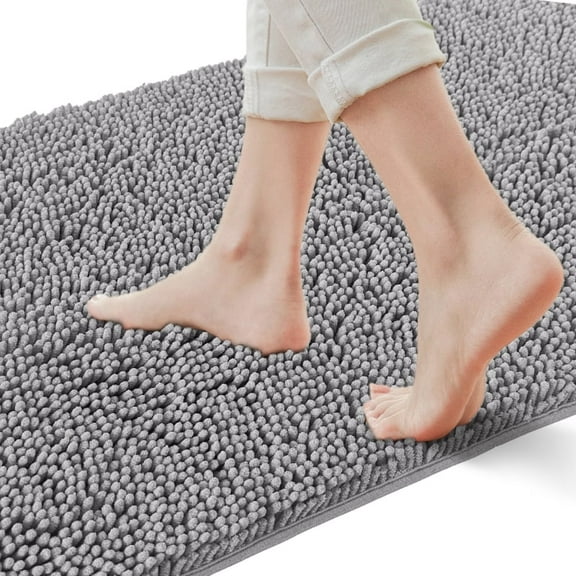 Yujoon Super Soft Chenille Bathroom Rug Non-Slip Absorbent Machine Washable Bath Mat, 24"x36", Grey