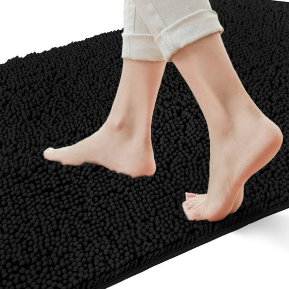 Yujoon Super Soft Chenille Bathroom Rug Non-Slip Absorbent Machine Washable Bath Mat, 24"x44", Black
