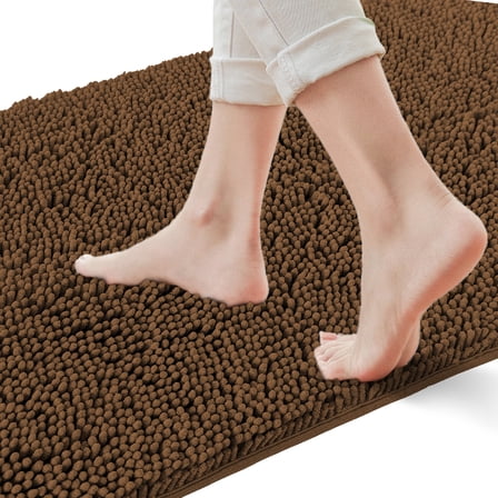 Yujoon Super Soft Chenille Bathroom Rug Non-Slip Absorbent Machine Washable Bath Mat, 24"x44", Coffee