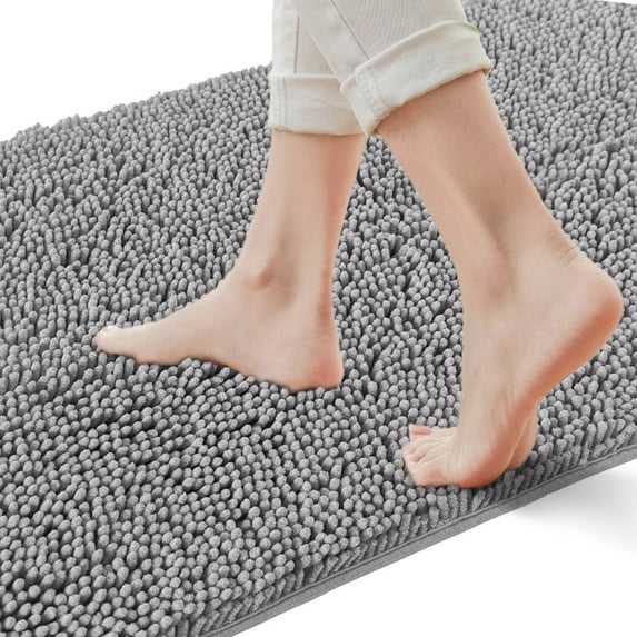Yujoon Super Soft Chenille Bathroom Rug Non-Slip Absorbent Machine Washable Bath Mat, 24"x70", Grey