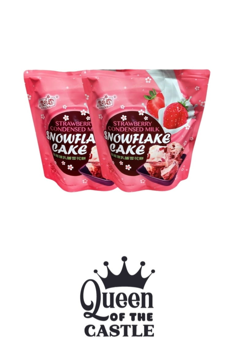 Yuki&Love Strawberry Condensed Milk Snowflake Cake 36 pc 2 Pack total 72pc with Queen of the Castle Gift Tag