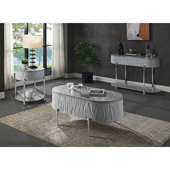Yukino Gray High Gloss & Chrome Coffee Table - Features Drawer with Side Metal Glides & 70lbs Weight Limit