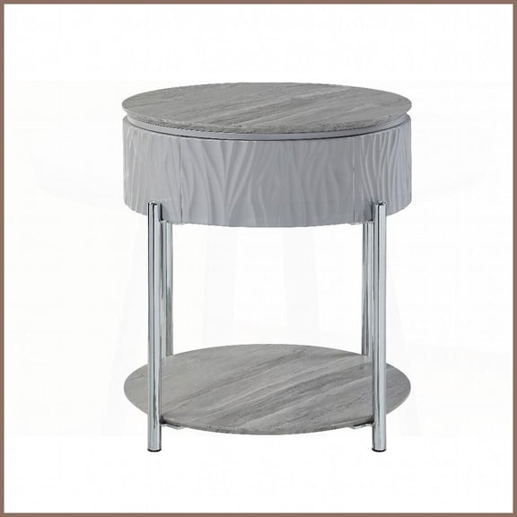 Yukino Gray High-Gloss Coffee Table with Chrome Legs – Durable Build & Practical Drawer Storage