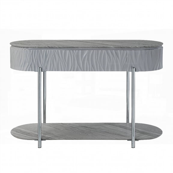 Yukino's Gray High Gloss & Chrome Finish Sofa Table, 70lbs Weight & Smooth Drawer Operation