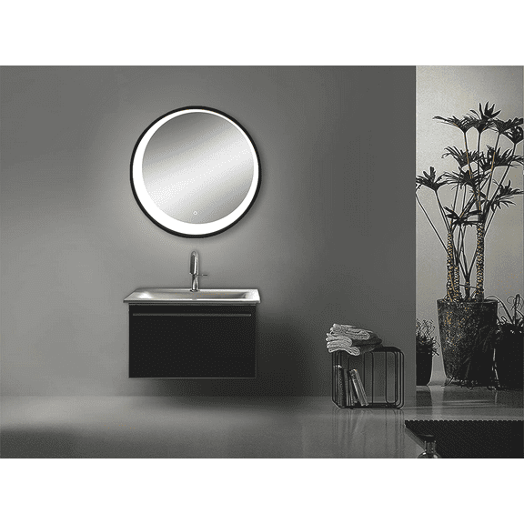 Yukon 32"x 32" Wall Mirror, Round, Dimmable, Lighted LED, Black, Vanity Mirror