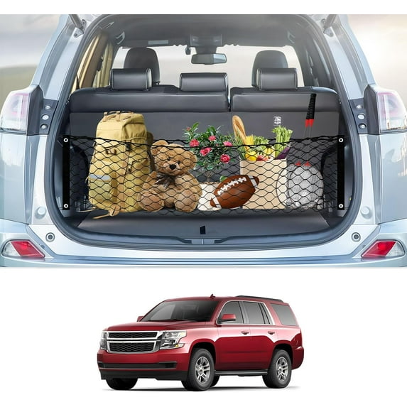 Yukon Cargo Net for 2015-2025 GMC Yukon/Chevy Tahoe/Suburban Envelope Style Cargo Net, Highly Elastic Rear Trunk Cargo Net for GMC Yukon Double Layer Nylon Mesh Netting with Metal Hooks