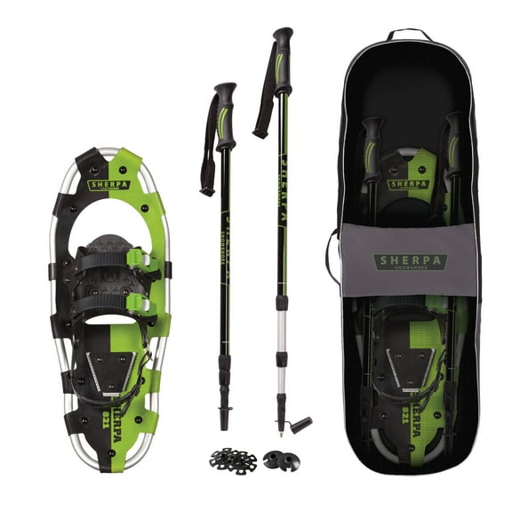 Yukon Charlie's Sherpa 8" x 21" Hiking Snowshoe Kit w/ Poles & Bag, Green