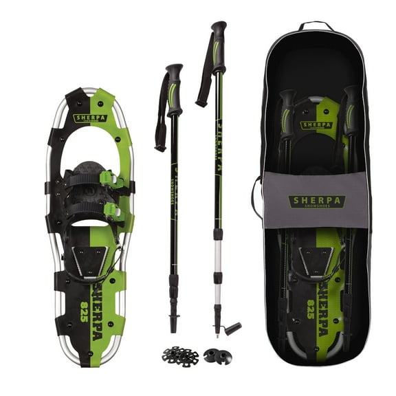 Yukon Charlie's Sherpa 8" x 25" Hiking Snowshoe Kit w/ Poles & Bag, Green