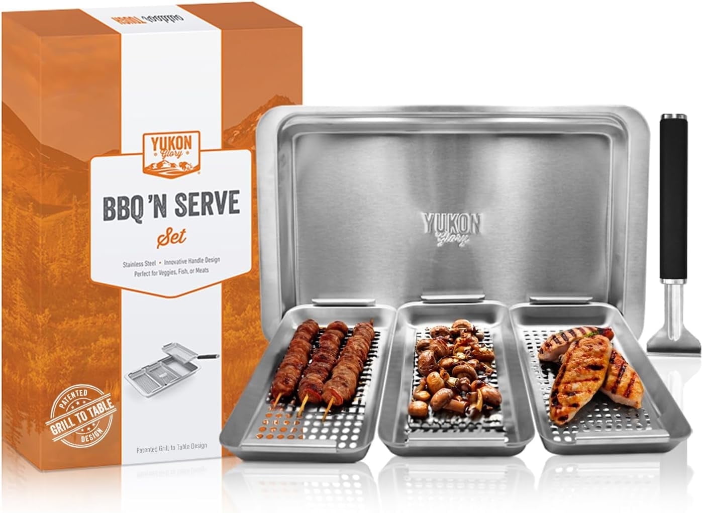 Stainless Steel BBQ Grill Basket Set with Clip-On Handle