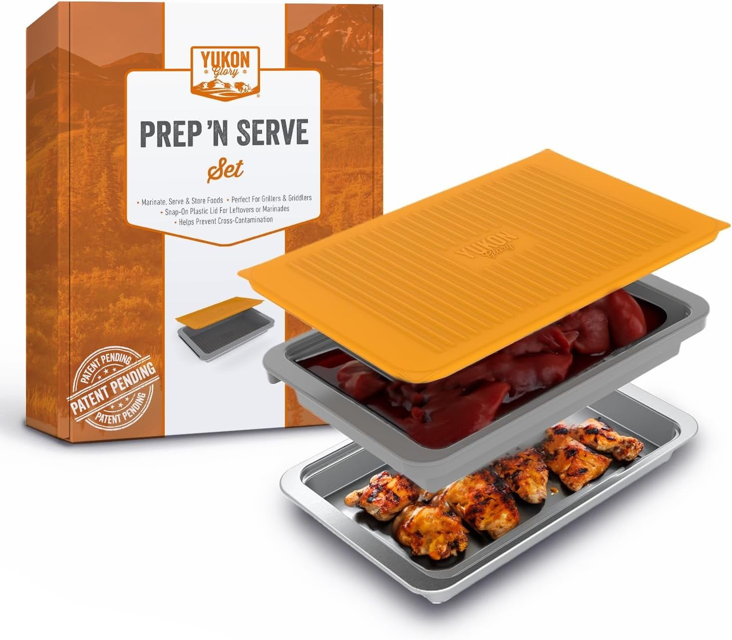 Yukon Glory BBQ Prep 'N Serve Set Grill Tray Combo with SnapOn Lid