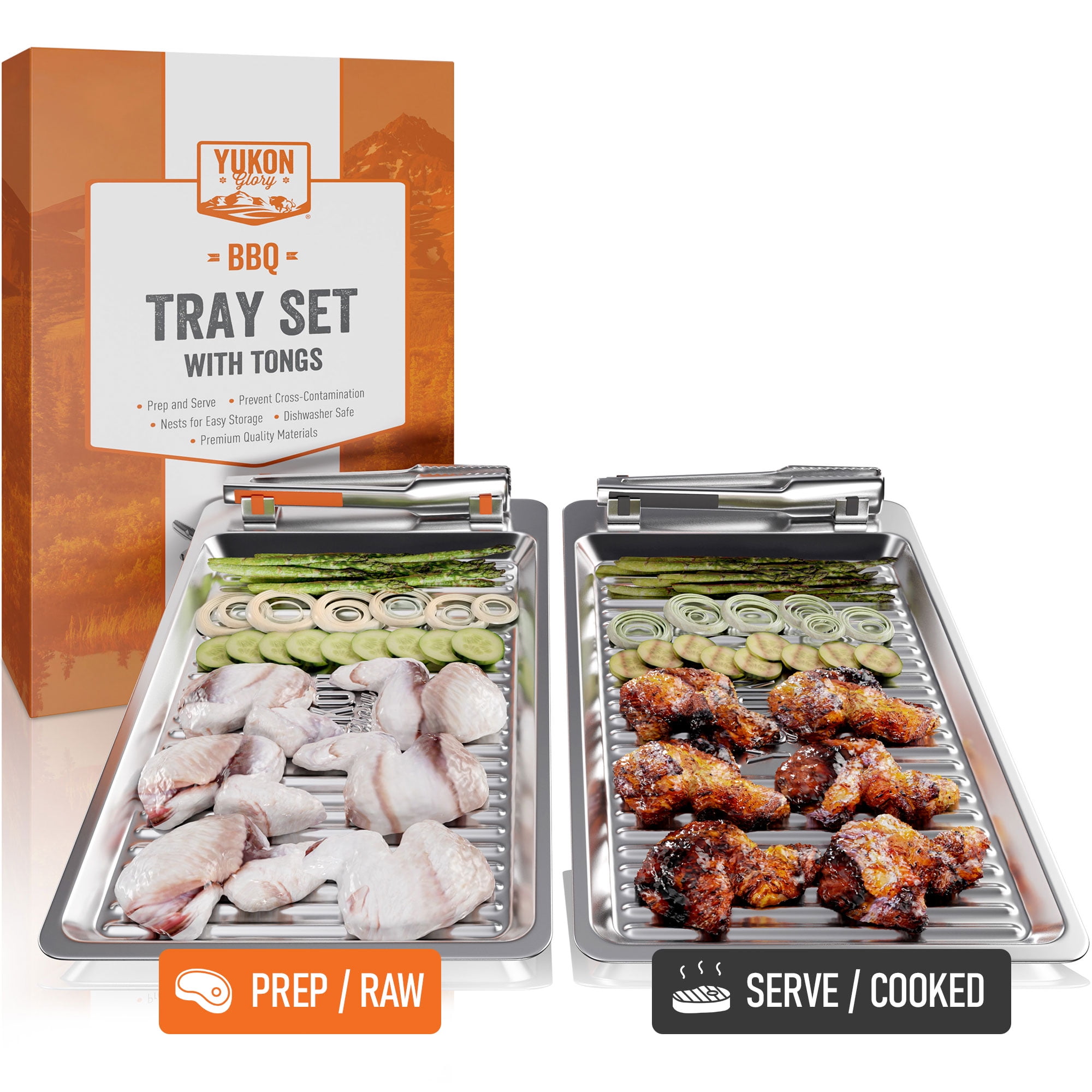 Yukon Glory BBQ Tray Set with Tongs | Grilling Prep and Serve Trays ...
