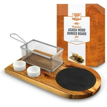 Yukon Glory Burger Board Serving Set Wooden Serving Trays with Grill Basket