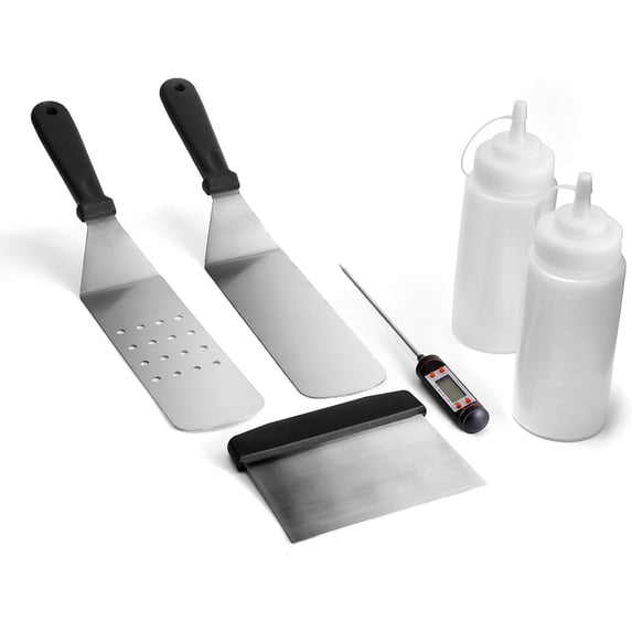 Yukon Glory Griddle Barbecue Tool Set, Spatula, Scraper, Meat Thermometer, Squeeze Bottles