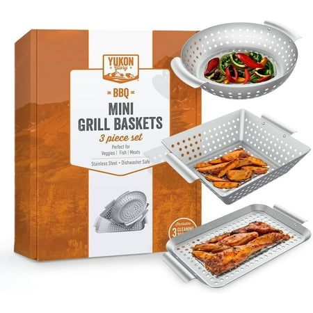 Yukon Glory Mini Grilling Baskets 3-Pc Stainless Steel Barbeque Grill Accessories Set