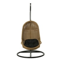 Yukon Outdoor Wicker Hanging Chair with Stand, Light Brown and Dark Gray
