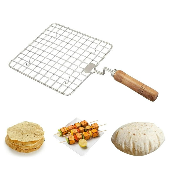 Yuktha Eternals Jali Roast, Paneer Grill, Roti Maker, Barbeque Jali Roaster Chapati Toast Grill Wooden Handle Vegetable tandoor net (Square)