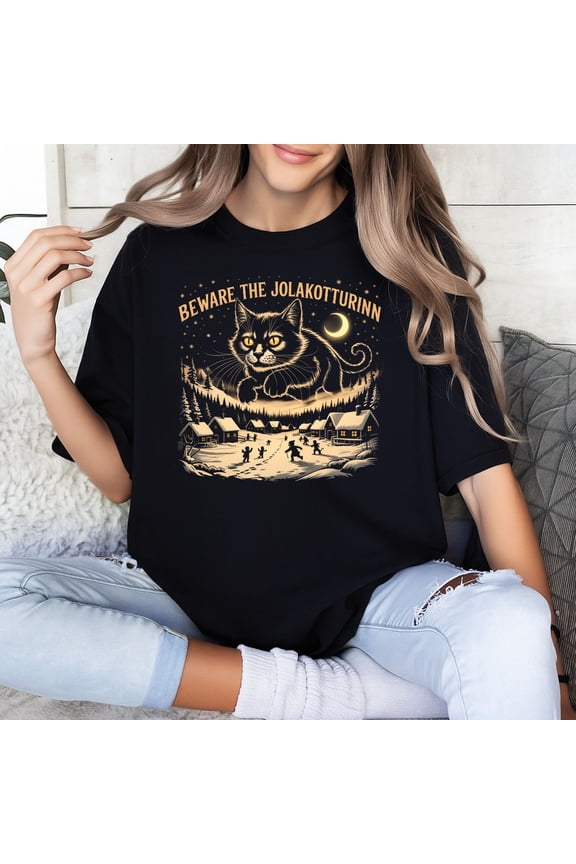 Yule Cat Shirt – Beware The Jólakötturinn T-Shirt, Icelandic Folklore Gothic Christmas Tee, Krampus Cat Gift, Dark Winter Solstice Yule Top