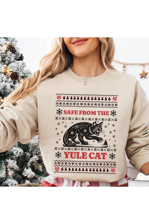 Yule Cat Ugly Christmas Sweater Icelandic Folk Lore Jolakotturinn Sweatshirt Scandinavian Cryptid Crewneck Iceland Creepmas Folk Horror goth