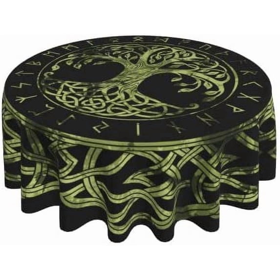 Yule Life Of Tree Viking Celts Pagan Wicca Waterproof Picnic Patio Party Round Table Cloth Cover Decorations Fabric 60 Inch Circular Tablecloth For 20-47 Inch Home Dining Room Kitchen Decor