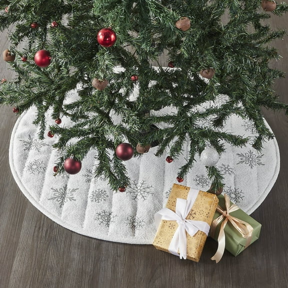 VHC Brands Yuletide Burlap Antique White Snowflake Tree Skirt 36