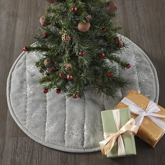 VHC Brands Yuletide Burlap Dove Grey Snowflake Tree Skirt 24